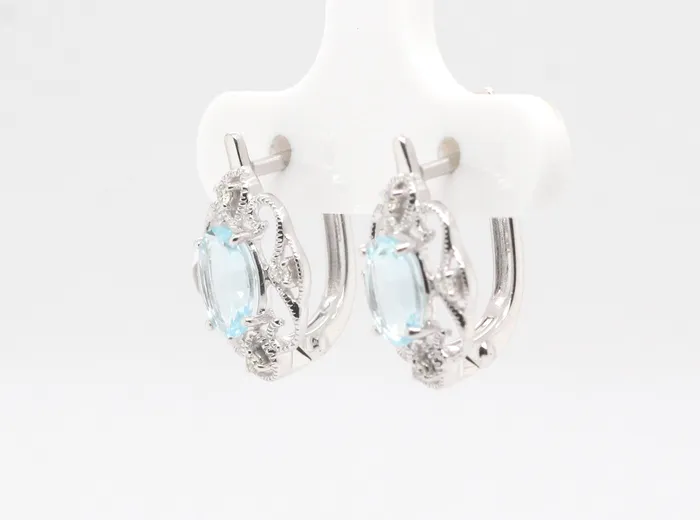 14KW 140 Cttw Aquamarine and Diamond Earrings ROYAL JEWELRY MFG INC Earrings 14KW 140 Cttw Aquamarine and Diamond Earrings ROYAL JEWELRY MFG INC Earrings
