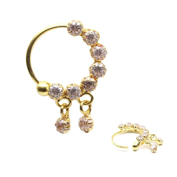 18K Pure Gold Left Nose ring Indian White CZ Women Nose Hoop Ring Karizma Jewels Rings 18K Pure Gold Left Nose ring Indian White CZ Women Nose Hoop Ring Karizma Jewels Rings