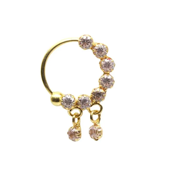 18K Pure Gold Left Nose ring Indian White CZ Women Nose Hoop Ring Karizma Jewels Rings