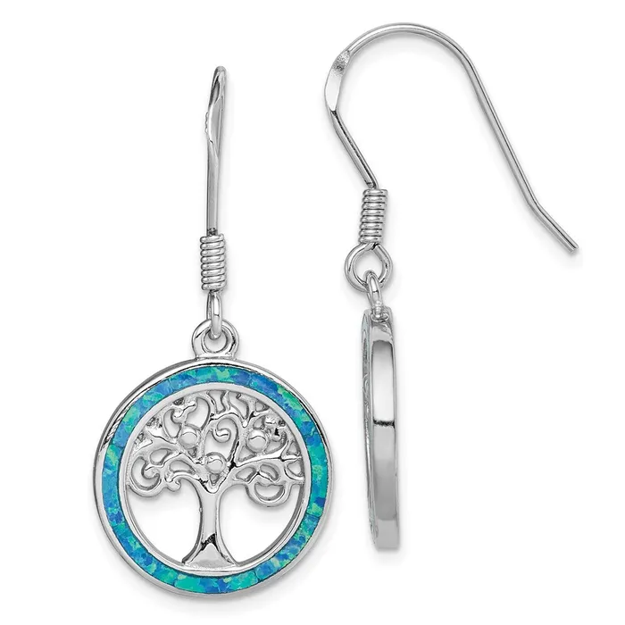 Earrings WB Choice Jewelry Sterling Silver Rhodiumplated Creat Blue Opal w Tree Dangle EarringsWBCQE14298 Earrings WB Choice Jewelry Sterling Silver Rhodiumplated Creat Blue Opal w Tree Dangle EarringsWBCQE14298