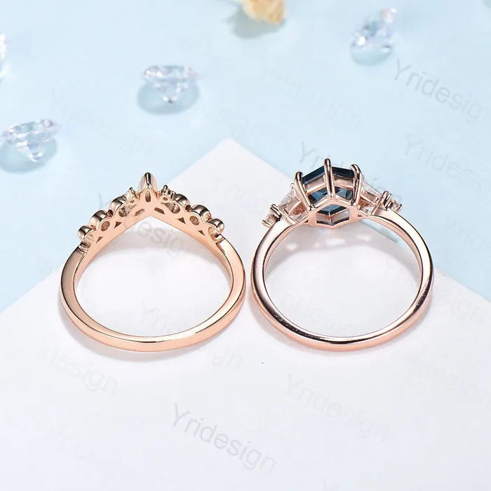 Hexagon Peridot ring vintage peridot engagement ring set rose gold unique cluster trillion moissanite engagement ring women promise ring PENFINE Rings Hexagon Peridot ring vintage peridot engagement ring set rose gold unique cluster trillion moissanite engagement ring women promise ring PENFINE Rings