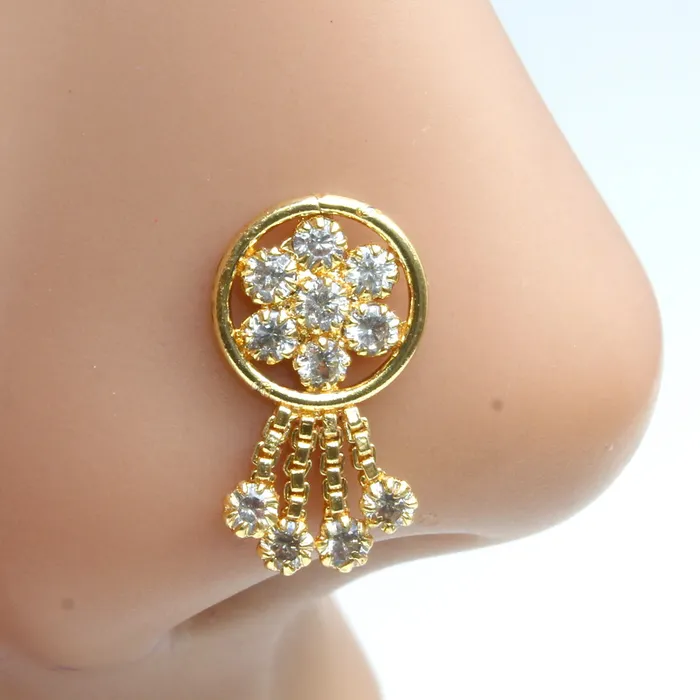 Karizma Jewels Earrings Indian Ethnic Dangle White CZ Gold Plated Nose Stud Push Pin Karizma Jewels Earrings Indian Ethnic Dangle White CZ Gold Plated Nose Stud Push Pin
