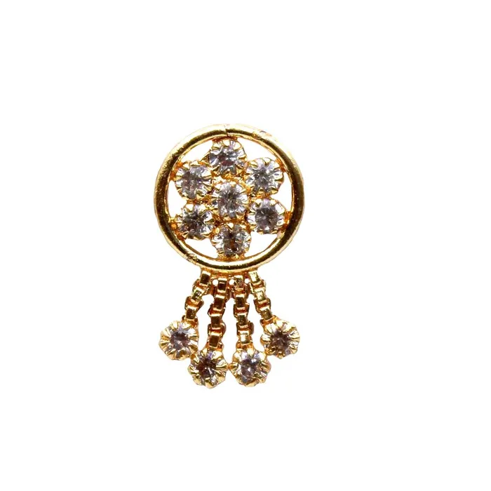 Karizma Jewels Earrings Indian Ethnic Dangle White CZ Gold Plated Nose Stud Push Pin
