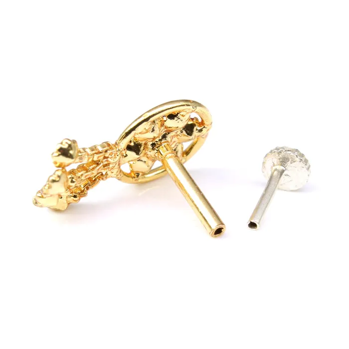 Karizma Jewels Earrings Indian Ethnic Dangle White CZ Gold Plated Nose Stud Push Pin