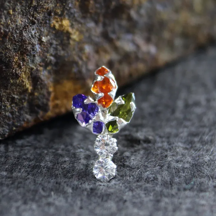 Karizma Jewels Earrings Vertical Real Sterling Silver Multi CZ Women Nose Stud Push Pin