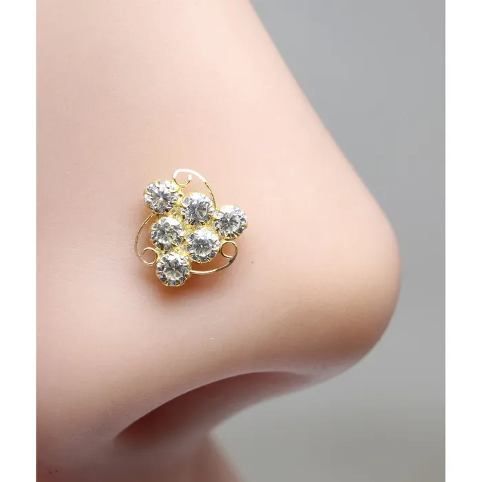 Karizma Jewels Rings Real Gold Nose stud 14K Ethnic White CZ Indian piercing nose ring Push Pin Karizma Jewels Rings Real Gold Nose stud 14K Ethnic White CZ Indian piercing nose ring Push Pin