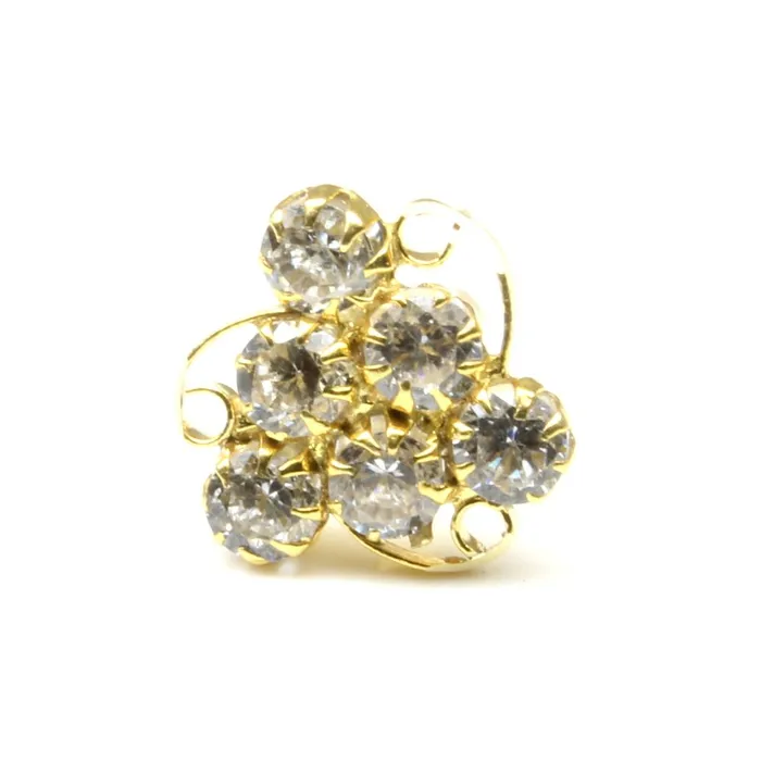 Karizma Jewels Rings Real Gold Nose stud 14K Ethnic White CZ Indian piercing nose ring Push Pin