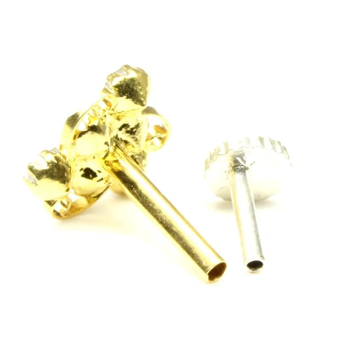 Karizma Jewels Rings Real Gold Nose stud 14K Ethnic White CZ Indian piercing nose ring Push Pin