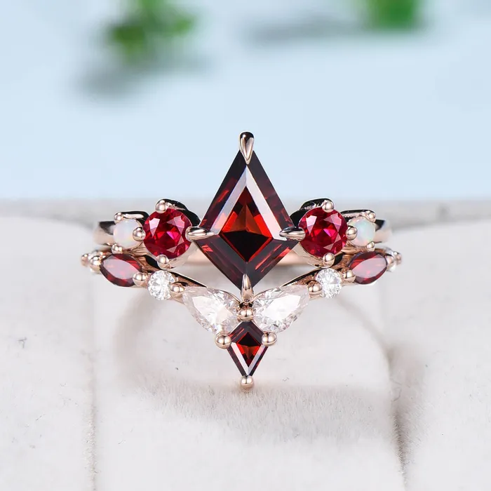 PENFINE Vintage Kite Ruby Engagement Ring Set 1ct Ruby Bridal Wedding ring Set Art Deco Anniversary Gift Unique July Birthstone Bride Ring For Women Rings PENFINE Vintage Kite Ruby Engagement Ring Set 1ct Ruby Bridal Wedding ring Set Art Deco Anniversary Gift Unique July Birthstone Bride Ring For Women Rings