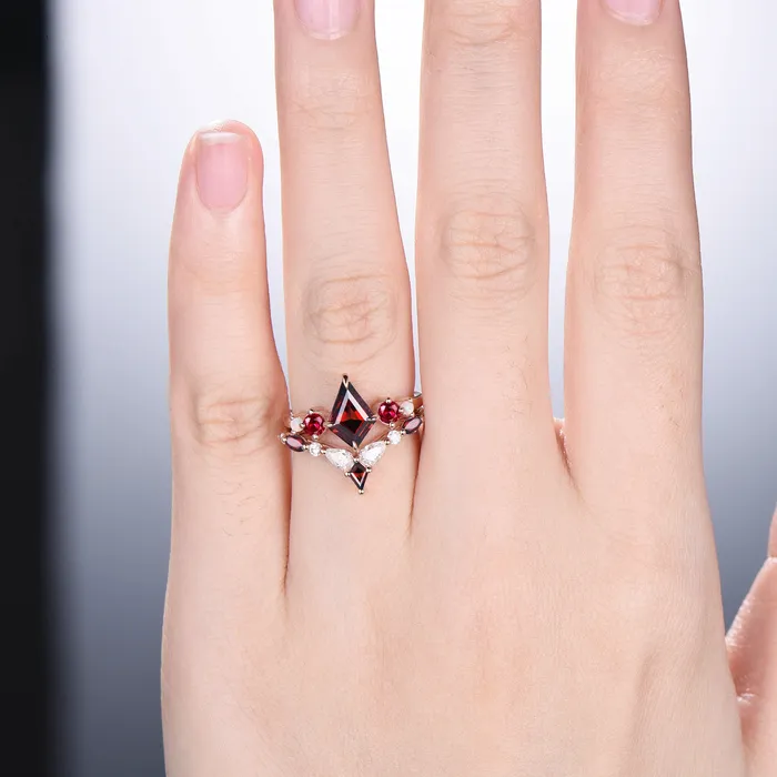 PENFINE Vintage Kite Ruby Engagement Ring Set 1ct Ruby Bridal Wedding ring Set Art Deco Anniversary Gift Unique July Birthstone Bride Ring For Women Rings PENFINE Vintage Kite Ruby Engagement Ring Set 1ct Ruby Bridal Wedding ring Set Art Deco Anniversary Gift Unique July Birthstone Bride Ring For Women Rings