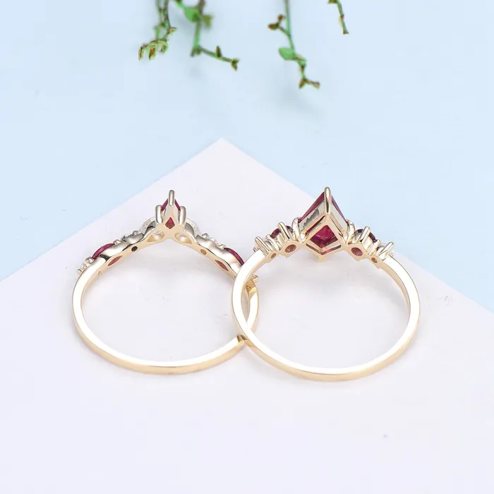 PENFINE Vintage Kite Ruby Engagement Ring Set 1ct Ruby Bridal Wedding ring Set Art Deco Anniversary Gift Unique July Birthstone Bride Ring For Women Rings PENFINE Vintage Kite Ruby Engagement Ring Set 1ct Ruby Bridal Wedding ring Set Art Deco Anniversary Gift Unique July Birthstone Bride Ring For Women Rings