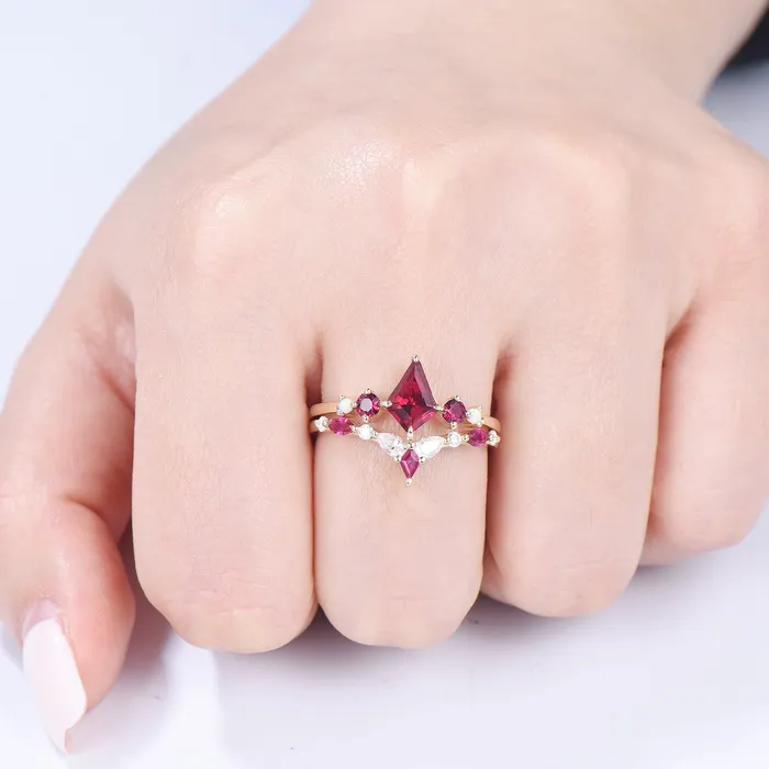 PENFINE Vintage Kite Ruby Engagement Ring Set 1ct Ruby Bridal Wedding ring Set Art Deco Anniversary Gift Unique July Birthstone Bride Ring For Women Rings PENFINE Vintage Kite Ruby Engagement Ring Set 1ct Ruby Bridal Wedding ring Set Art Deco Anniversary Gift Unique July Birthstone Bride Ring For Women Rings