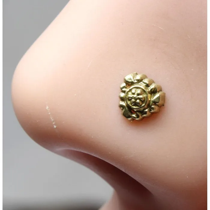 Rings Indian Nose Stud Antique gold finish nose ring corkscrew piercing ring l bend Karizma Jewels
