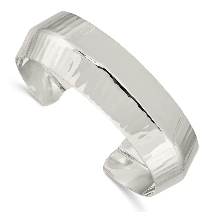 Rings Sterling Silver Hammered Cuff BangleWBCQB1277 WB Choice Jewelry