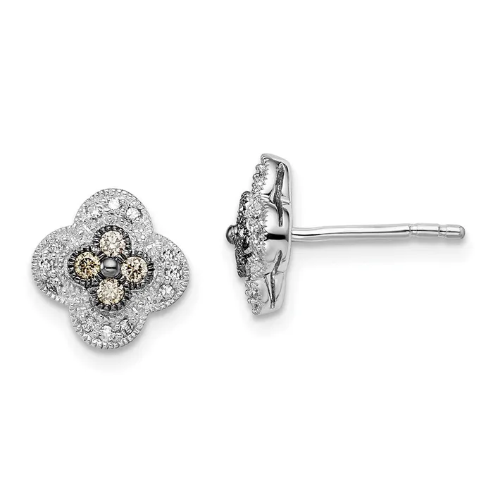 Sterling Silver Rhodiumplated Champagne Diamond Small Flower Post EarringsWBCQE10700 WB Choice Jewelry Earrings Sterling Silver Rhodiumplated Champagne Diamond Small Flower Post EarringsWBCQE10700 WB Choice Jewelry Earrings