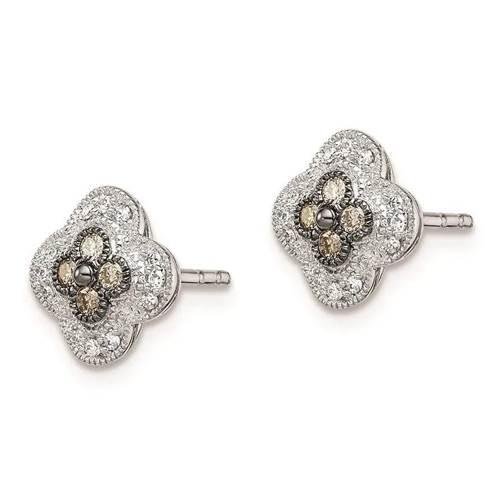 Sterling Silver Rhodiumplated Champagne Diamond Small Flower Post EarringsWBCQE10700 WB Choice Jewelry Earrings Sterling Silver Rhodiumplated Champagne Diamond Small Flower Post EarringsWBCQE10700 WB Choice Jewelry Earrings