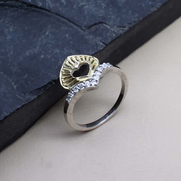 Two tone 925 Sterling Silver white CZ women finger ring Karizma Jewels Rings
