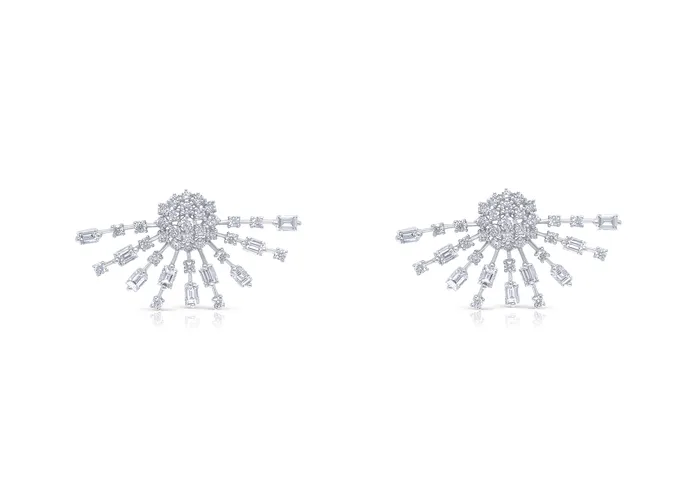 Albert Hern Earrings 18kt Gold Baguettes and Round Diamonds Stardusts Earrings