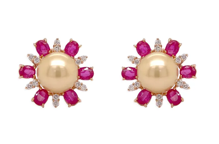 Albert Hern Earrings Earrings 18kt Gold Pearls with Sapphires Diamonds Flowers Albert Hern Earrings Earrings 18kt Gold Pearls with Sapphires Diamonds Flowers