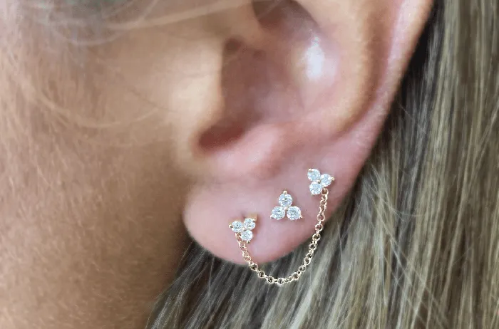 Albert Hern Earrings Mini Earrings 14kt Gold Trio Diamonds Studs Albert Hern Earrings Mini Earrings 14kt Gold Trio Diamonds Studs