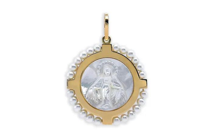 Albert Hern Necklaces Medal 18kt Gold Cross Mother Pearl Miraculous Pearls Pendant Albert Hern Necklaces Medal 18kt Gold Cross Mother Pearl Miraculous Pearls Pendant