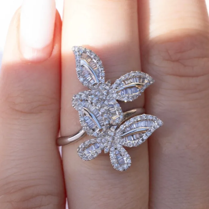 AlbrechtJewellery Rings Double Butterfly Diamond Ring 18K White Gold Butterfly Ring with Diamonds
