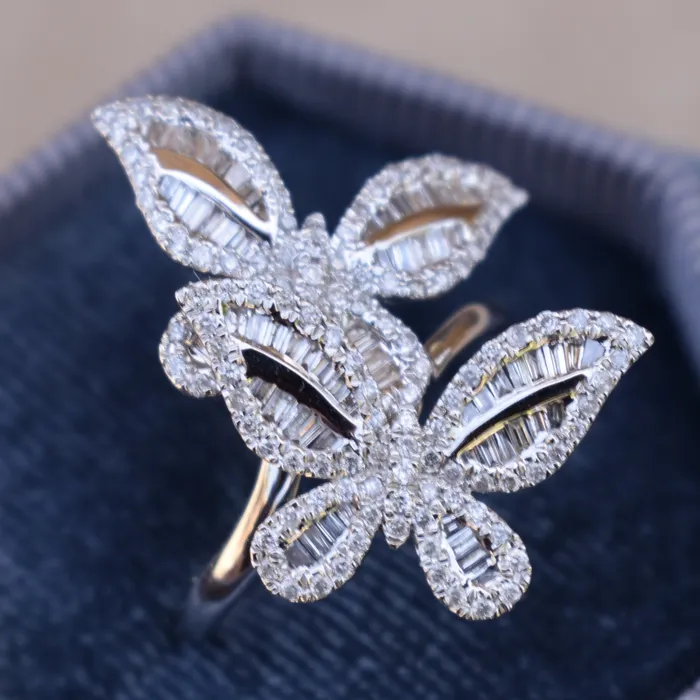 AlbrechtJewellery Rings Double Butterfly Diamond Ring 18K White Gold Butterfly Ring with Diamonds