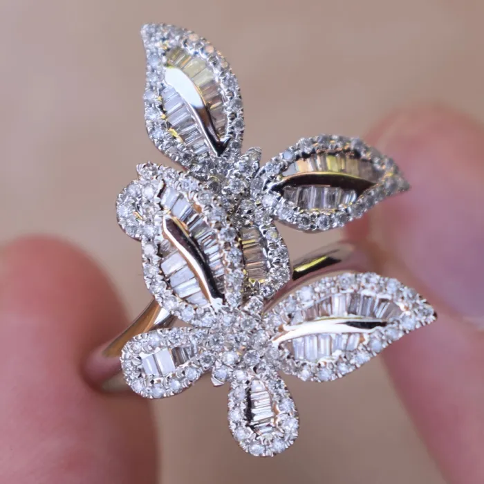 AlbrechtJewellery Rings Double Butterfly Diamond Ring 18K White Gold Butterfly Ring with Diamonds