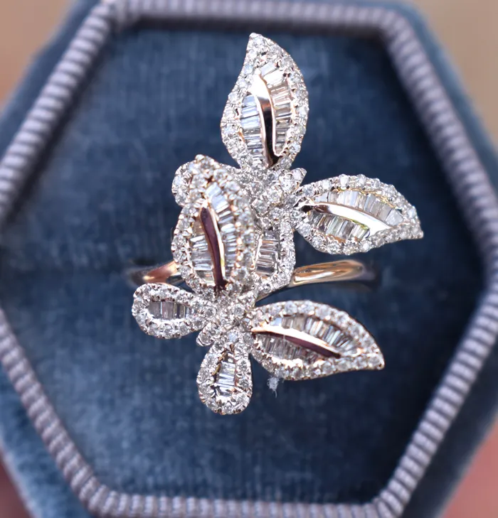 AlbrechtJewellery Rings Double Butterfly Diamond Ring 18K White Gold Butterfly Ring with Diamonds