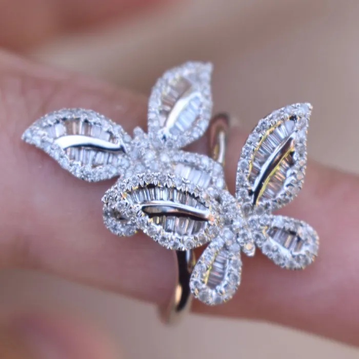 AlbrechtJewellery Rings Double Butterfly Diamond Ring 18K White Gold Butterfly Ring with Diamonds