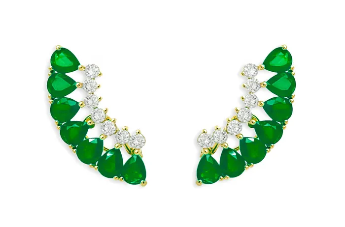 Earrings Albert Hern Earrings 18kt Gold Climbers Pear Emeralds with Diamonds