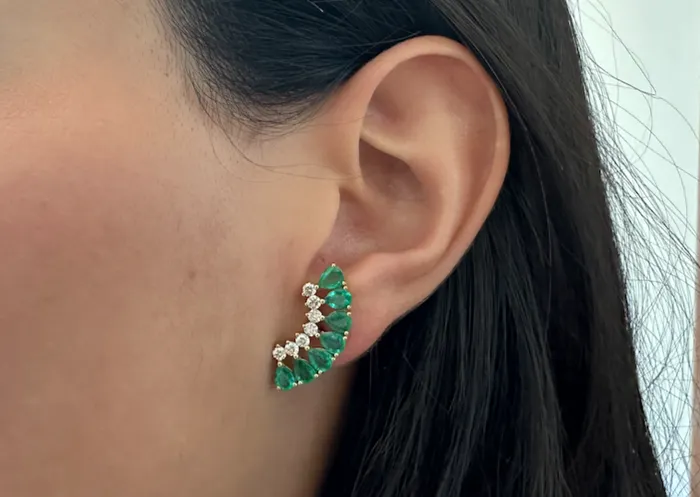 Earrings Albert Hern Earrings 18kt Gold Climbers Pear Emeralds with Diamonds Earrings Albert Hern Earrings 18kt Gold Climbers Pear Emeralds with Diamonds