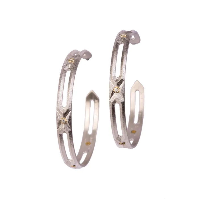 Earrings Hexagon Large Hoop Earrings with Diamonds Maria Samora