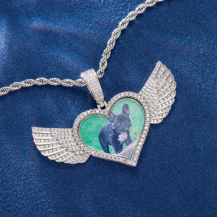 IceZeusShop Necklaces Custom Heart Photo Pendant With Wings