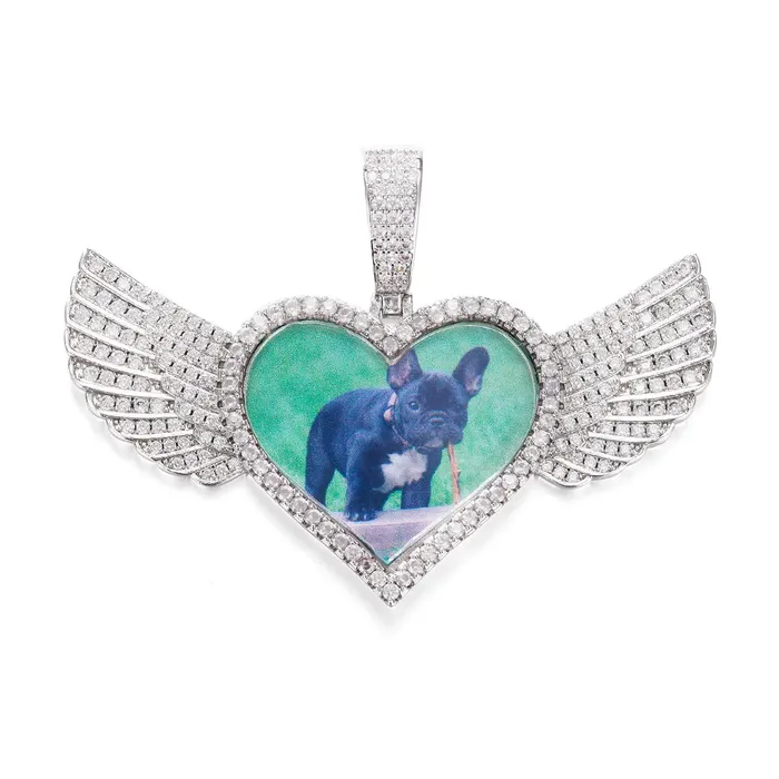 IceZeusShop Necklaces Custom Heart Photo Pendant With Wings