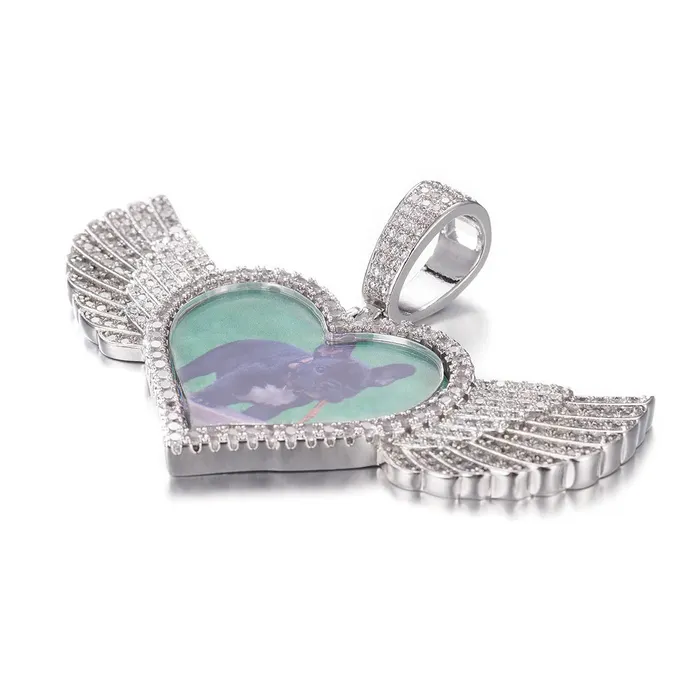 IceZeusShop Necklaces Custom Heart Photo Pendant With Wings