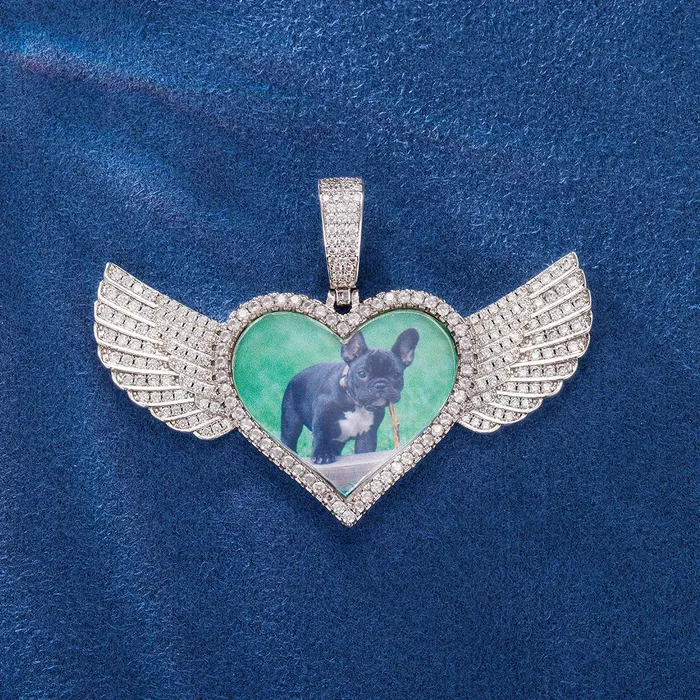 IceZeusShop Necklaces Custom Heart Photo Pendant With Wings