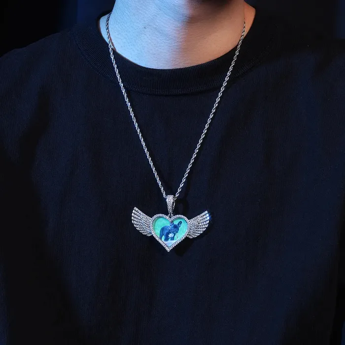IceZeusShop Necklaces Custom Heart Photo Pendant With Wings