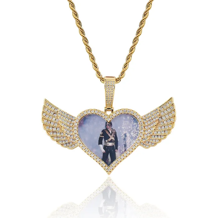 IceZeusShop Necklaces Custom Heart Photo Pendant With Wings
