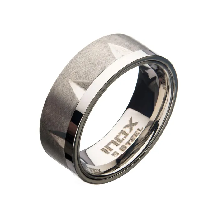 INOX JEWELRY Rings Silver Tone Stainless Steel Matte and Polish Finish Accent Notch Band Ring INOX JEWELRY Rings Silver Tone Stainless Steel Matte and Polish Finish Accent Notch Band Ring