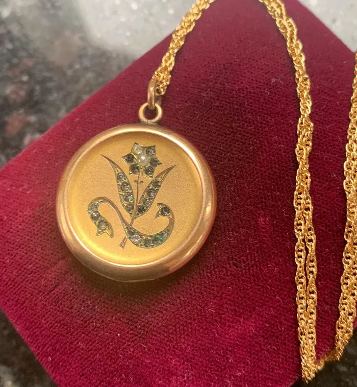Love Vintage Paris Flower Locket Necklace Paste Locket Victorian Locket Gold Filled Locket Wedding Locket Necklaces