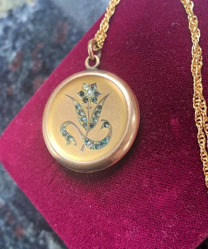 Love Vintage Paris Flower Locket Necklace Paste Locket Victorian Locket Gold Filled Locket Wedding Locket Necklaces