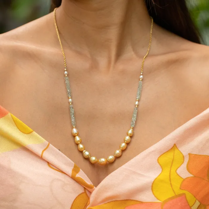 Necklaces Hina Aquamarine Golden South Sea Pearl Necklace misha hawaii