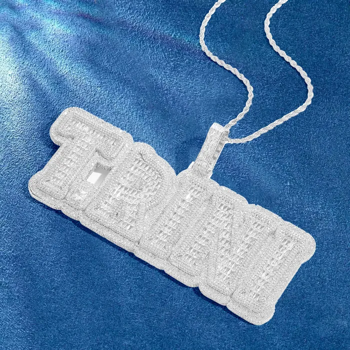 Necklaces IceZeusShop Custom Iced Out Baguette Letter Pendant