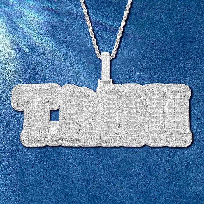 Necklaces IceZeusShop Custom Iced Out Baguette Letter Pendant