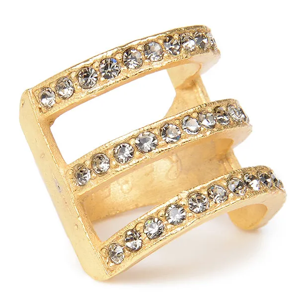 Rebel Designs Inc Rings Three Row Gold Plate Crystal Ring