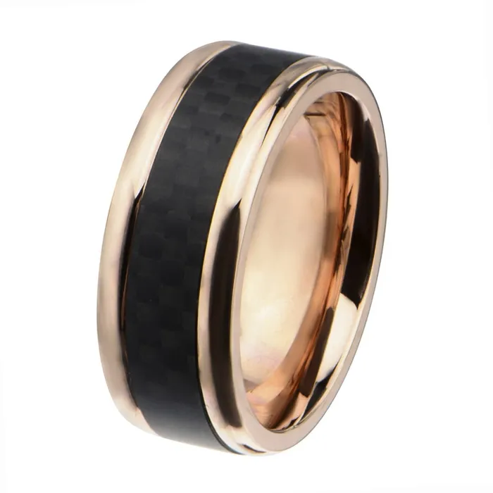 Rose Tone Stainless Steel Black Solid Carbon Fiber Band Ring INOX JEWELRY Rings Rose Tone Stainless Steel Black Solid Carbon Fiber Band Ring INOX JEWELRY Rings