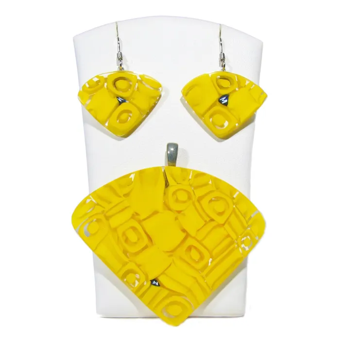 VN Murrine Earrings Murano glass Pendant earrings set Fantasy Multicolor Yellow Murrine