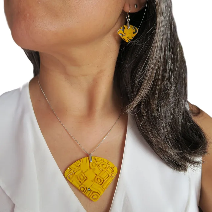 VN Murrine Earrings Murano glass Pendant earrings set Fantasy Multicolor Yellow Murrine