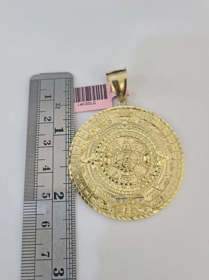 14k Gold Chain Mayan Calendar Charm Solid Cuban Curb 5mm 2028 SET Necklace Gold and Diamond Necklaces